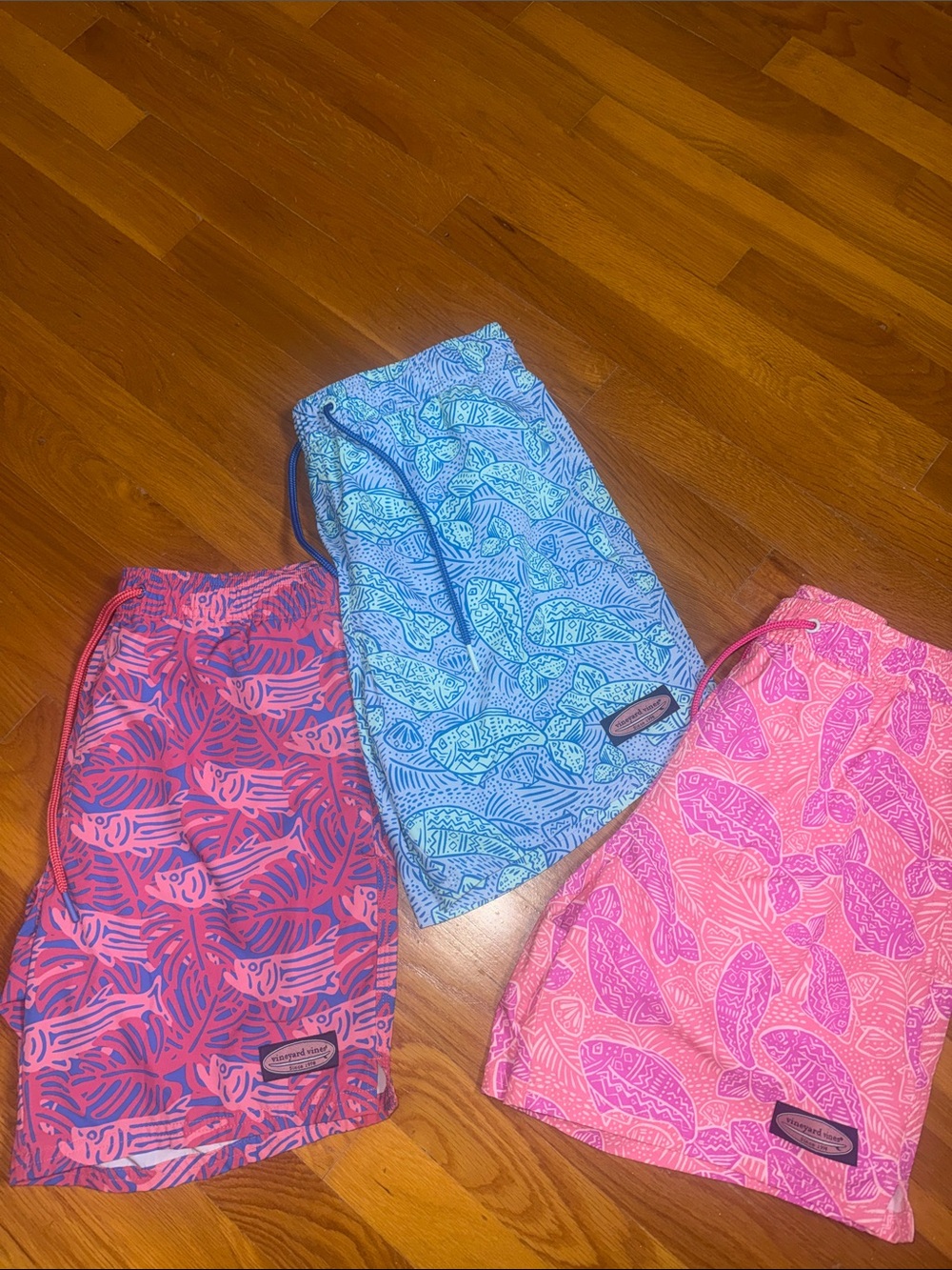 Vineyard Vines Swim Trunks - Blue, Pink, Coral Print Trio